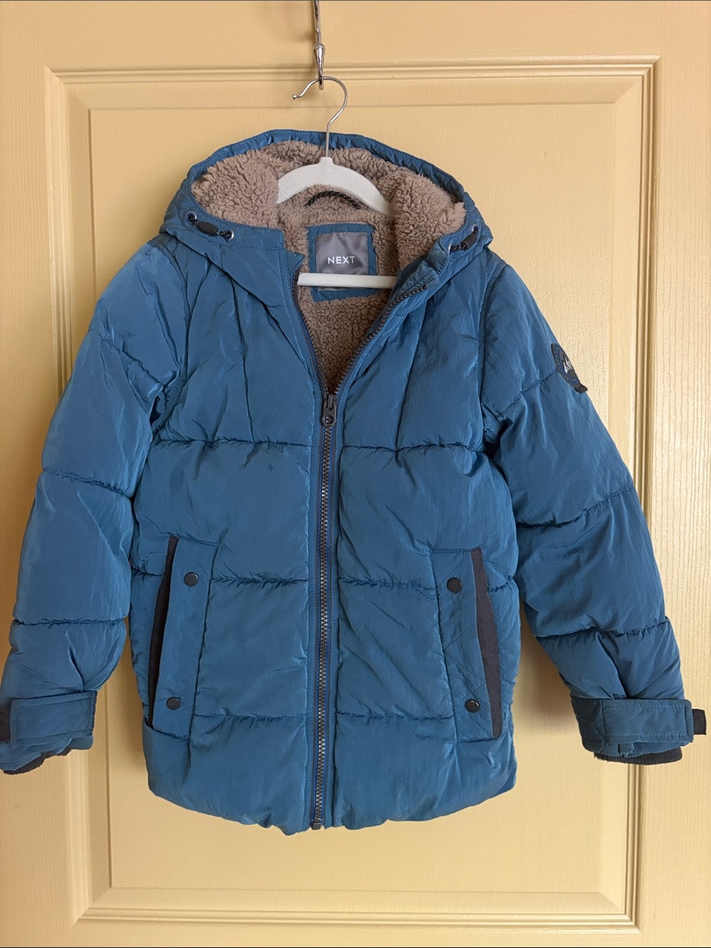 next Blue Hooded Kids Puffer Jacket with Sherpa Lining